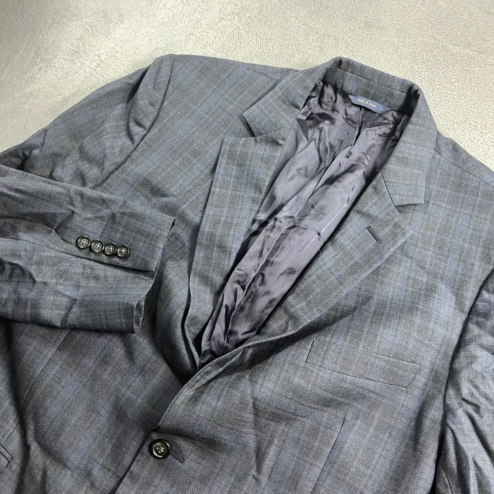 Brooks Brothers 1818 Fitzgerald Drago Wool Navy Blue Plaid Suit Jacket 44S